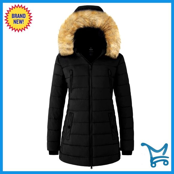 Heavy Puffer Parka with Fur Trimmed Hood Warm Winter Coat Oversized Chic
